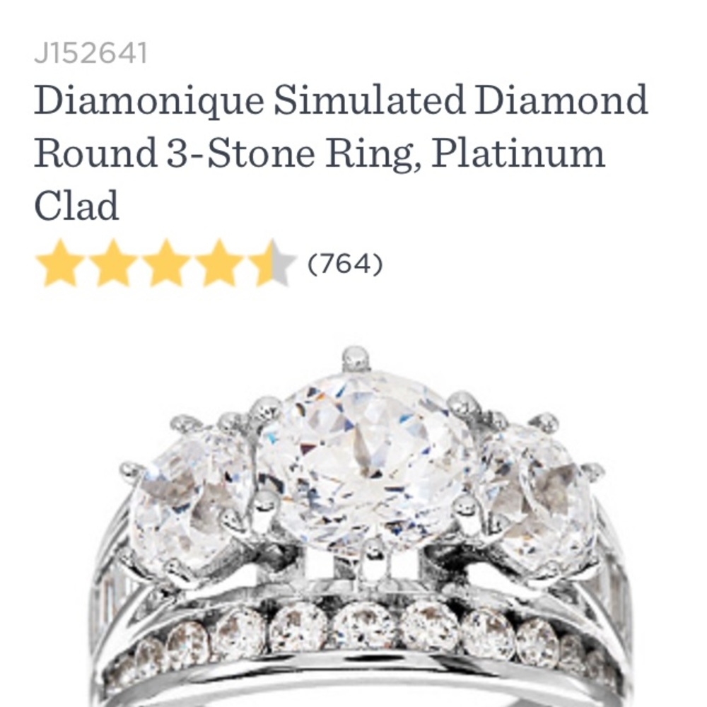 Diamonique Round 3-Stone Ring Platinum Clad sz 6